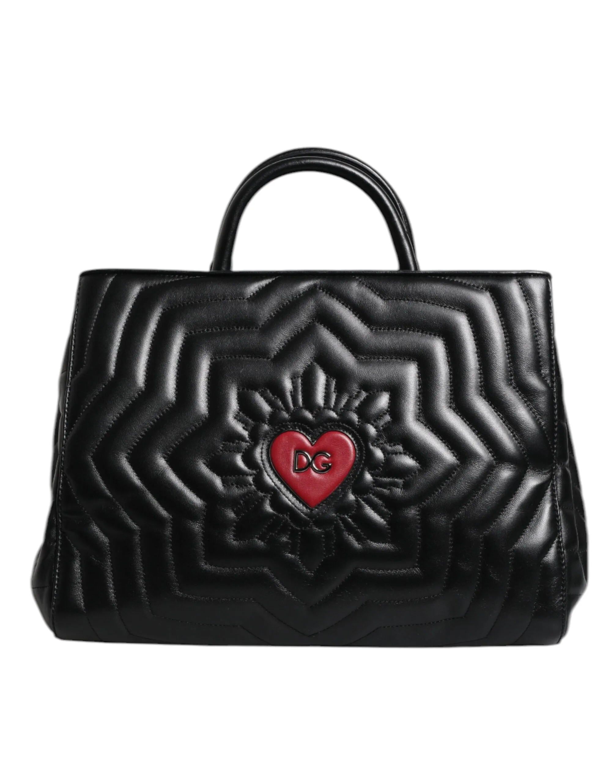 Black Logo Heart Quilted Crossbody Glam Tote Bag