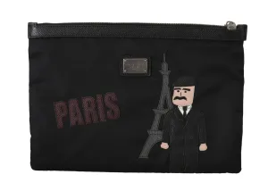Black PARIS #dgfamily Canvas Leather Bag