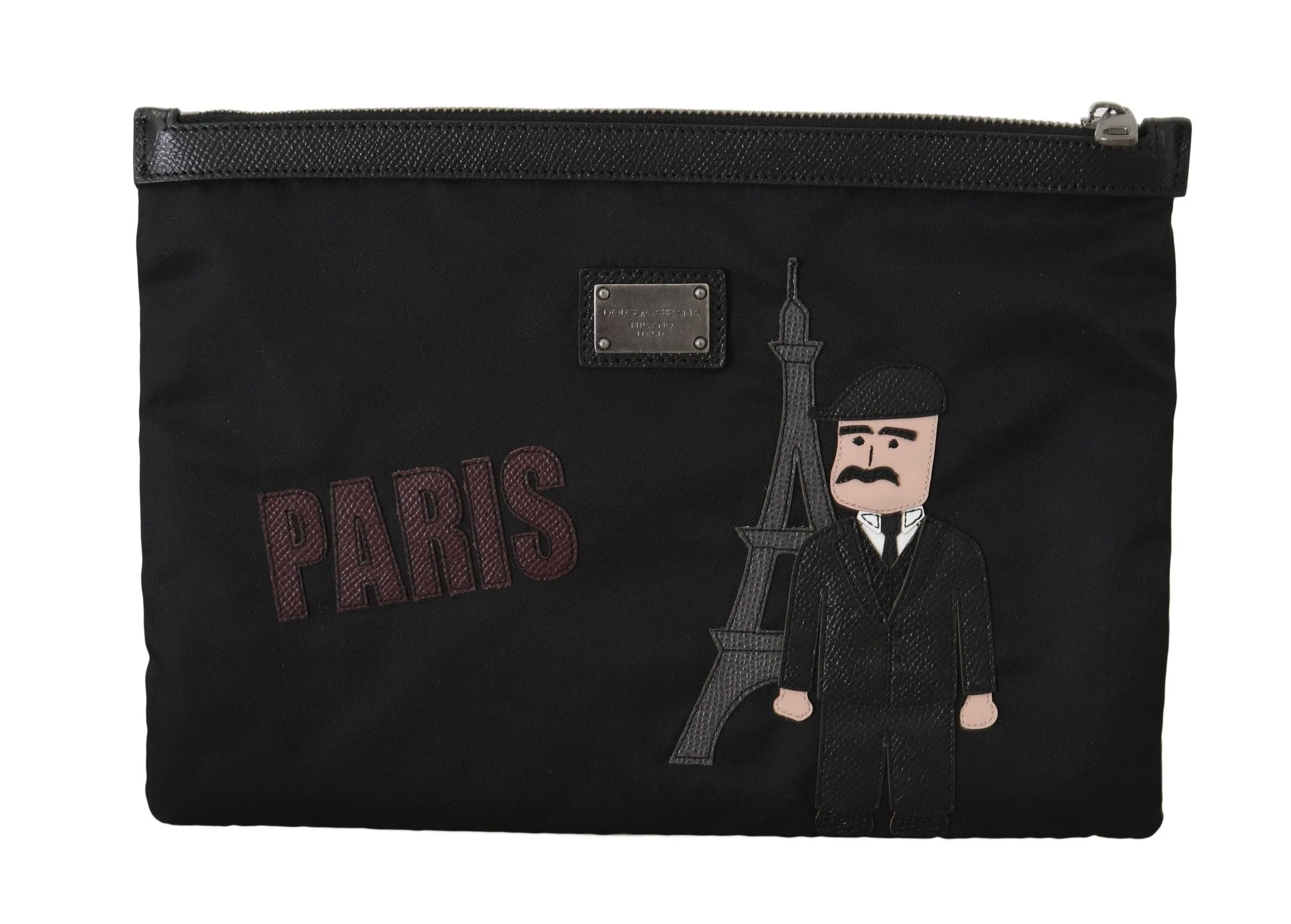 Black PARIS #dgfamily Canvas Leather Bag