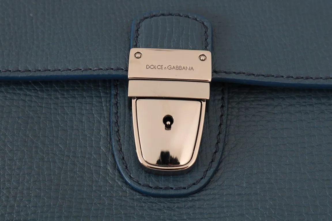 Blue Leather Portfolio Laptop Bag