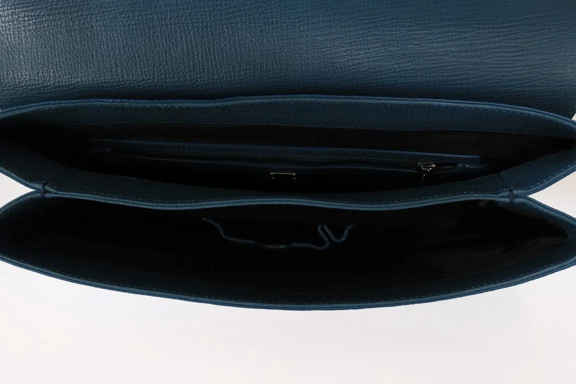 Blue Leather Portfolio Laptop Bag