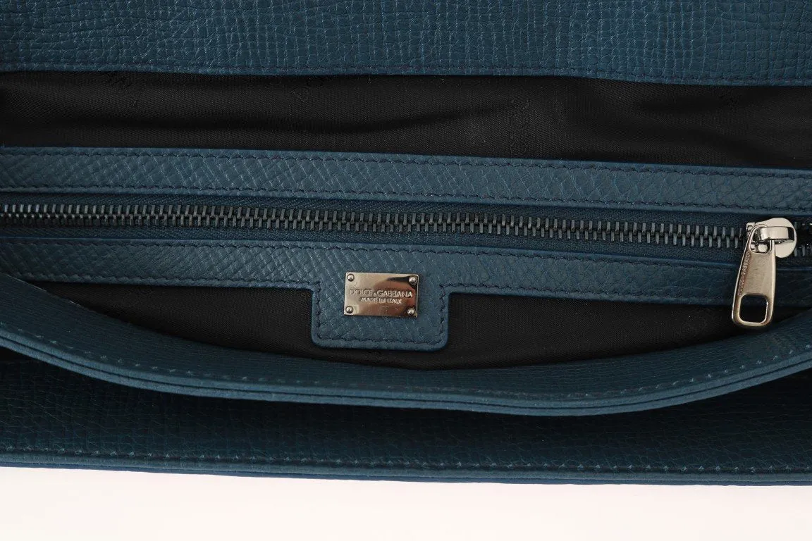 Blue Leather Portfolio Laptop Bag