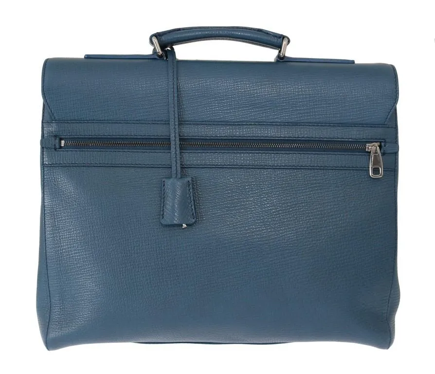 Blue Leather Portfolio Laptop Bag