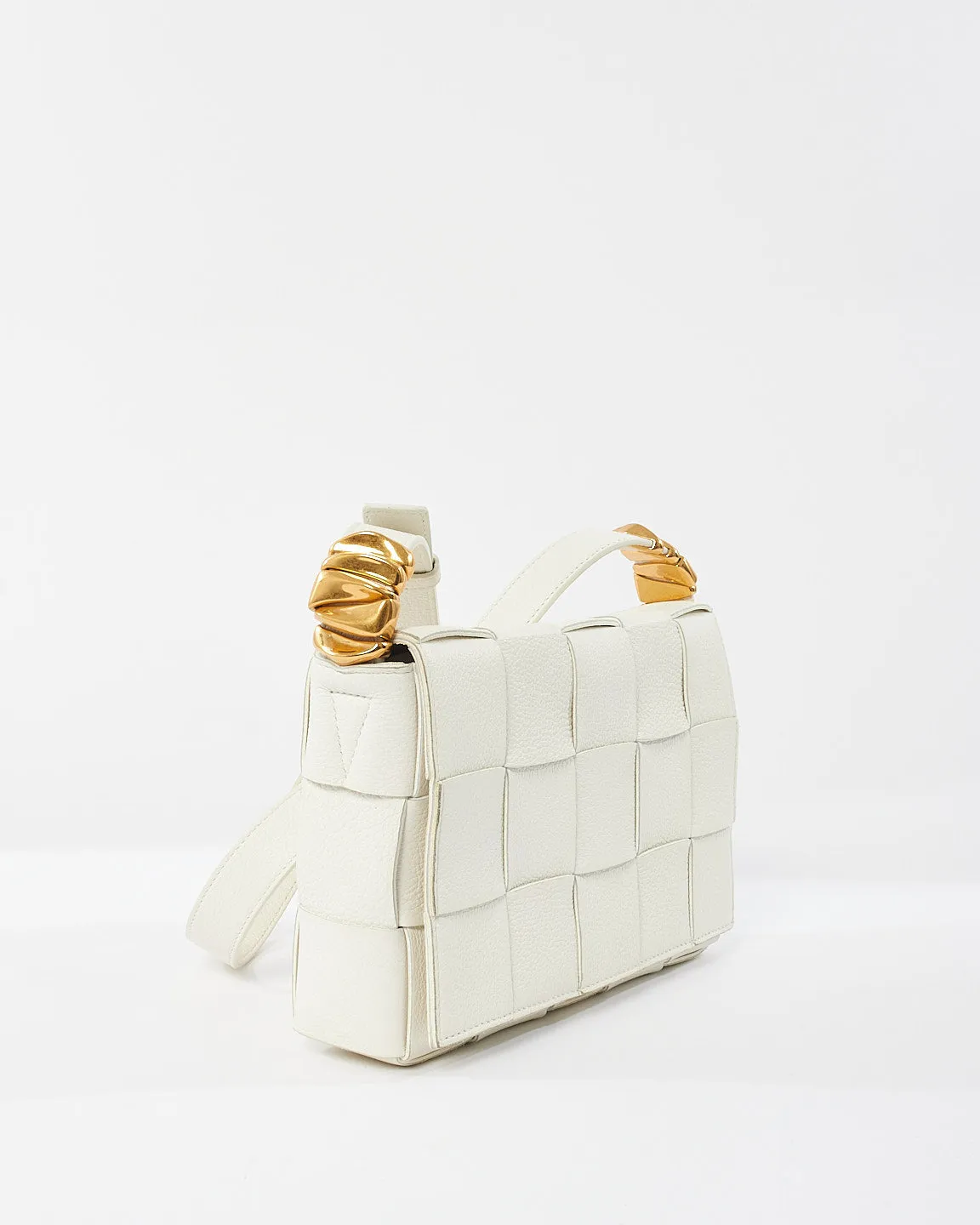 Bottega Veneta White Intrecciato Leather Gold Detail Casette Bag
