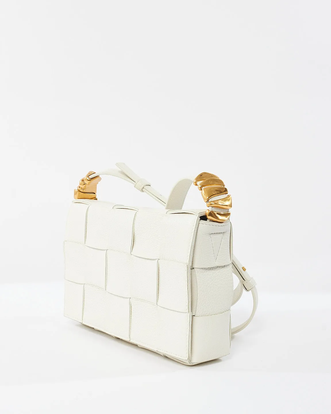 Bottega Veneta White Intrecciato Leather Gold Detail Casette Bag