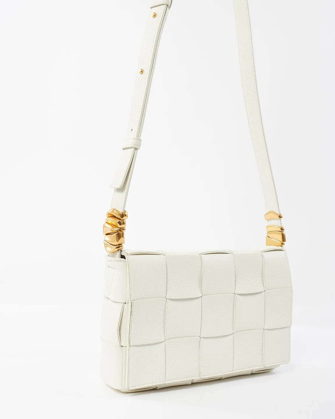 Bottega Veneta White Intrecciato Leather Gold Detail Casette Bag