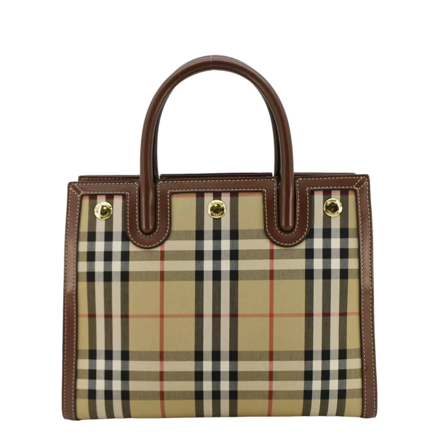 BURBERRY Title Mini Vintage Check Canvas Two Handle Shoulder Bag Brown