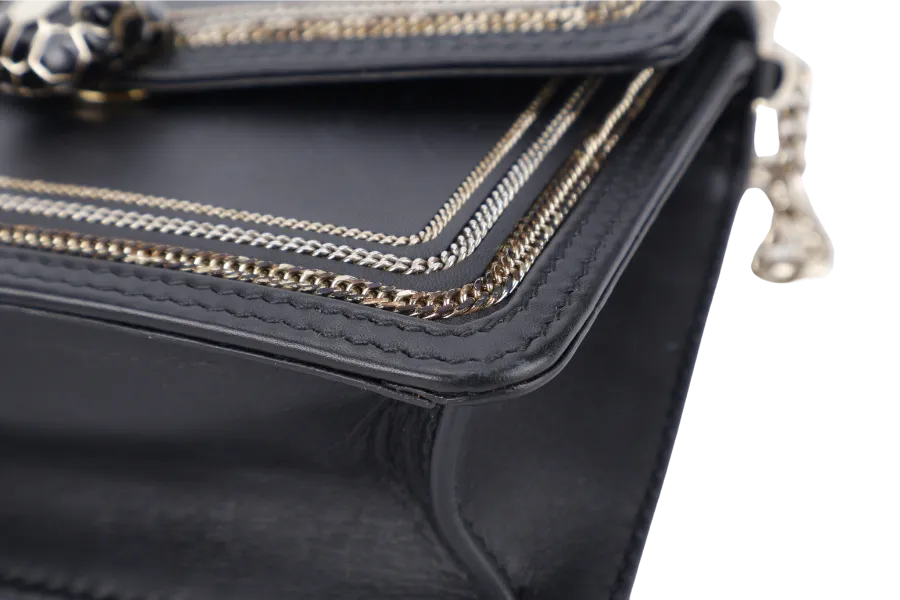 BVLGARI FOREVER SERPENTI DIAMOND BLAST SMALL BLACK LEATHER GOLD HARDWARE WITH CARD, DUST COVER AND BOX