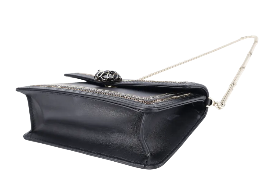 BVLGARI FOREVER SERPENTI DIAMOND BLAST SMALL BLACK LEATHER GOLD HARDWARE WITH CARD, DUST COVER AND BOX