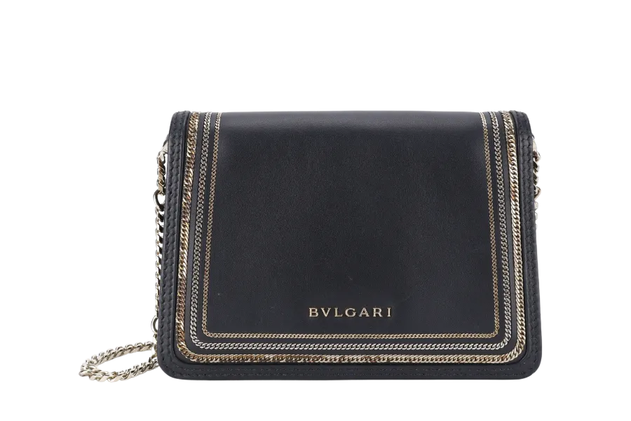 BVLGARI FOREVER SERPENTI DIAMOND BLAST SMALL BLACK LEATHER GOLD HARDWARE WITH CARD, DUST COVER AND BOX