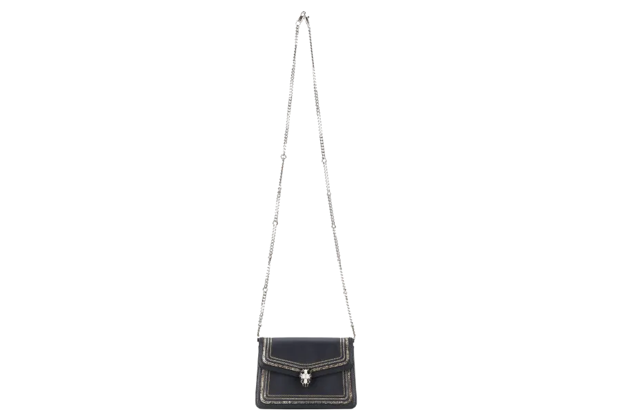 BVLGARI FOREVER SERPENTI DIAMOND BLAST SMALL BLACK LEATHER GOLD HARDWARE WITH CARD, DUST COVER AND BOX