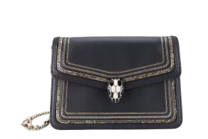 BVLGARI FOREVER SERPENTI DIAMOND BLAST SMALL BLACK LEATHER GOLD HARDWARE WITH CARD, DUST COVER AND BOX