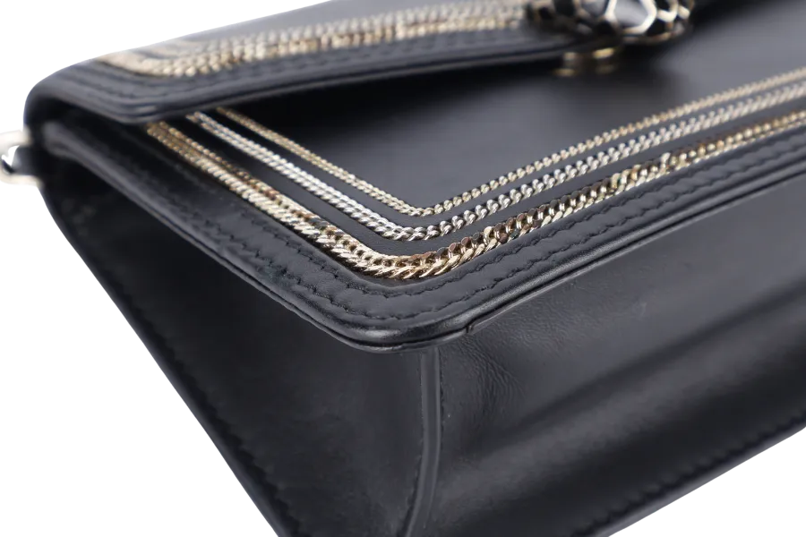 BVLGARI FOREVER SERPENTI DIAMOND BLAST SMALL BLACK LEATHER GOLD HARDWARE WITH CARD, DUST COVER AND BOX