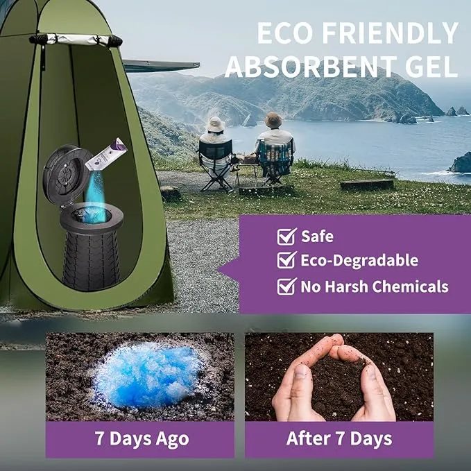 Camping Toilet Poo Powder 60 Pack   40 Portable Camping Toilet Bags, Thickened Biodegradable 8 Gallon Compostable Toilet Waste Bags, Poo Gel for Camping Portable Toilet Gel