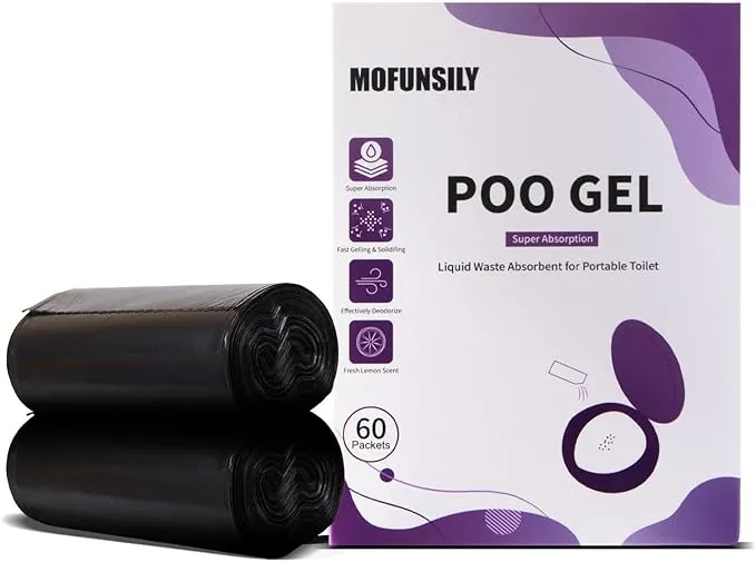 Camping Toilet Poo Powder 60 Pack   40 Portable Camping Toilet Bags, Thickened Biodegradable 8 Gallon Compostable Toilet Waste Bags, Poo Gel for Camping Portable Toilet Gel