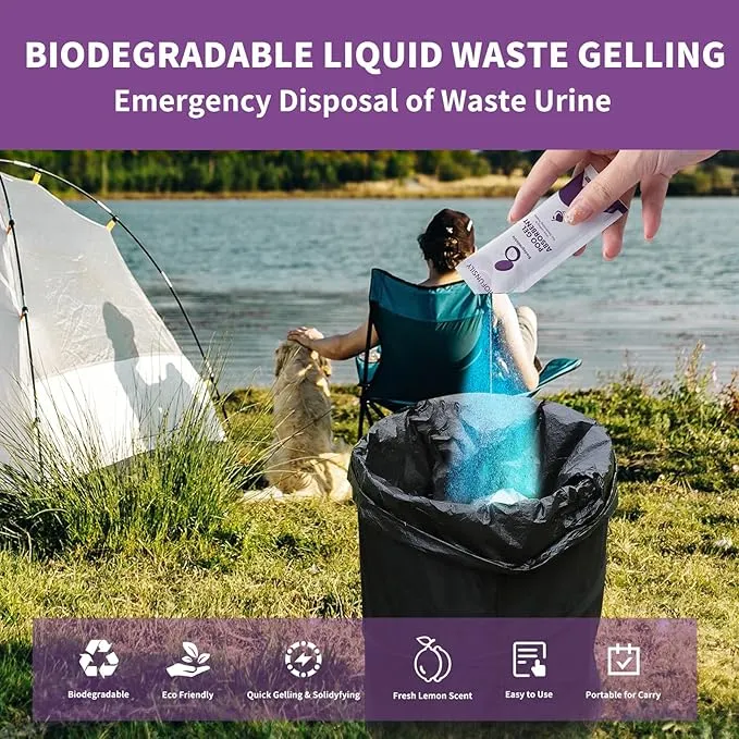 Camping Toilet Poo Powder 60 Pack   40 Portable Camping Toilet Bags, Thickened Biodegradable 8 Gallon Compostable Toilet Waste Bags, Poo Gel for Camping Portable Toilet Gel