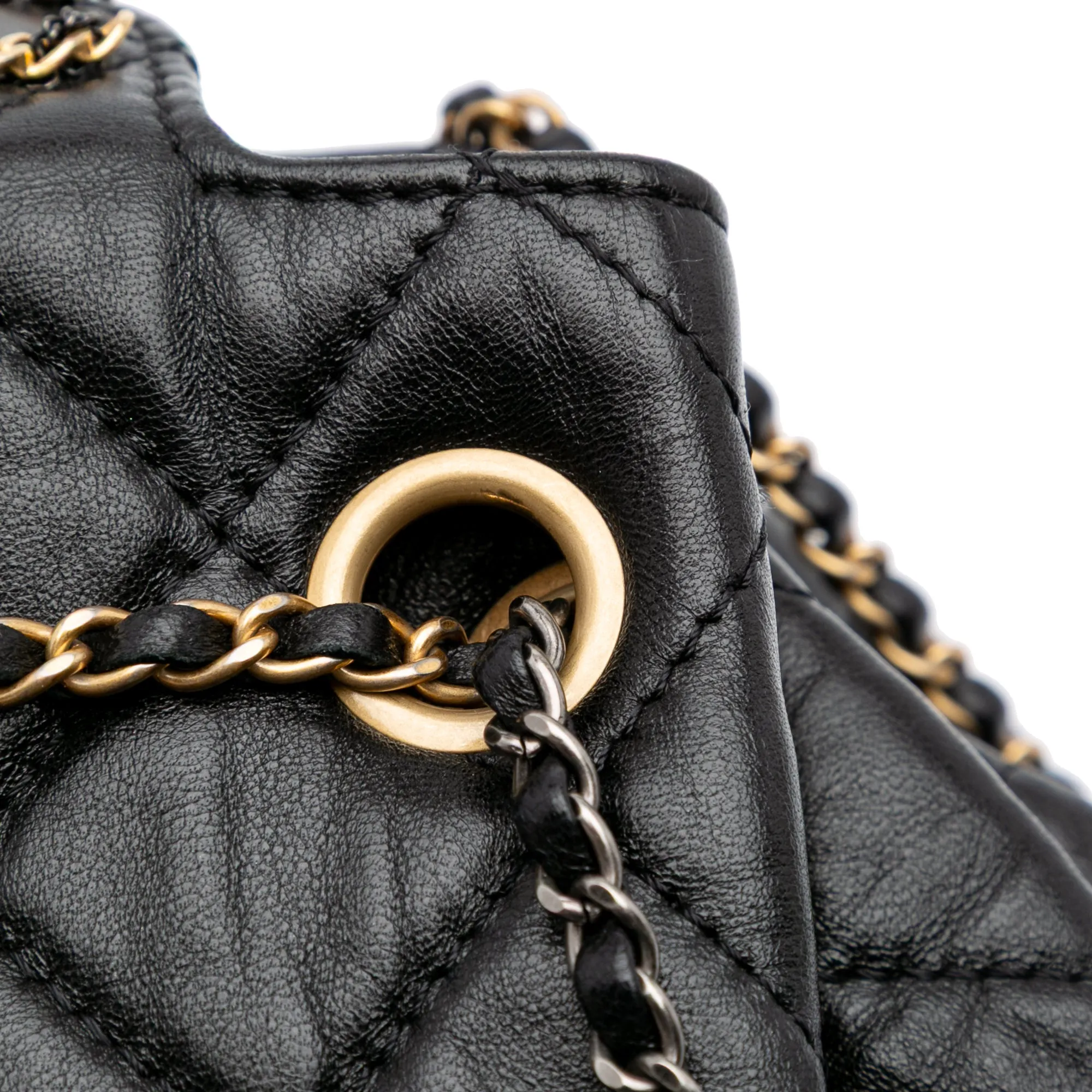 CC Quilted Lambskin Chain Drawstring Bucket Bag