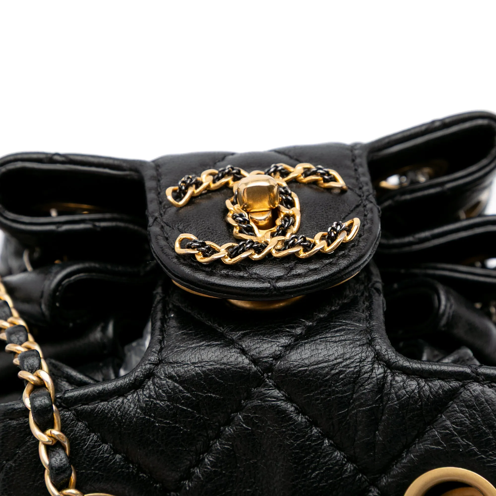 CC Quilted Lambskin Chain Drawstring Bucket Bag