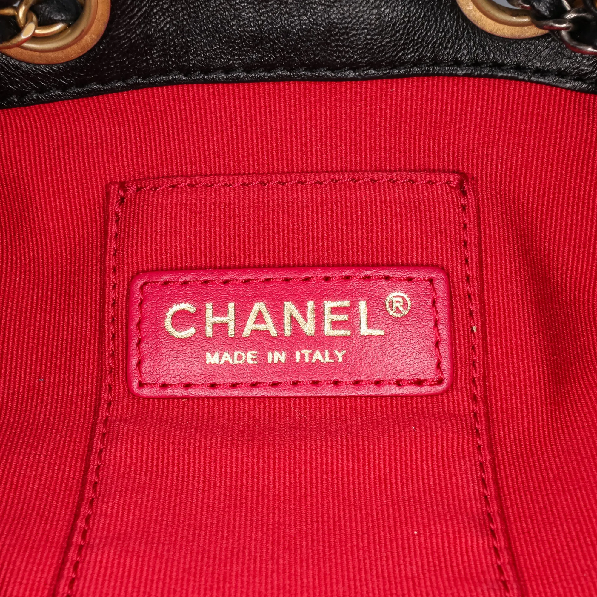CC Quilted Lambskin Chain Drawstring Bucket Bag