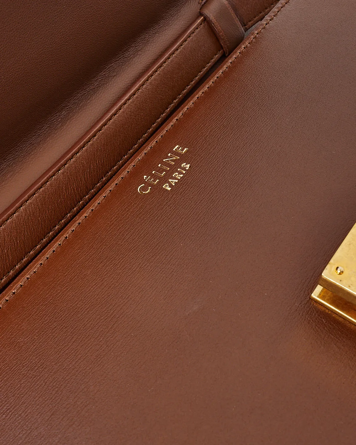 Celine Tan Box Calfskin Leather Medium Classic Bag