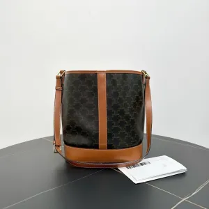 Celine Triomphe Canvas Tan Leather Bucket Bag Medium