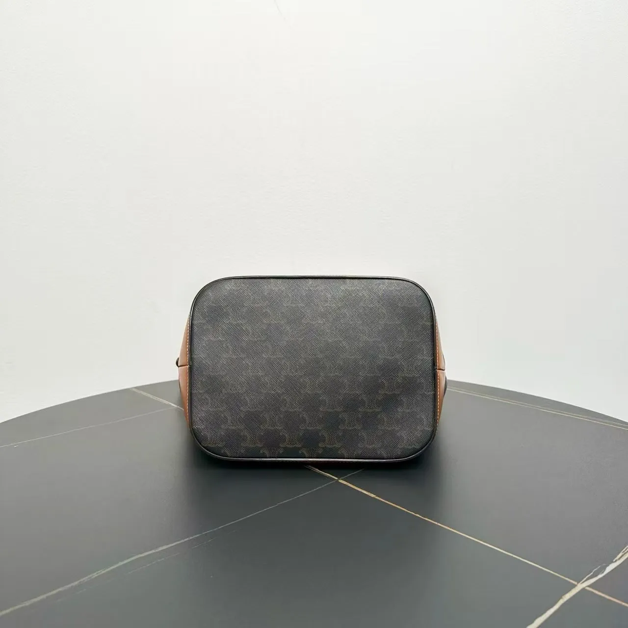 Celine Triomphe Canvas Tan Leather Bucket Bag Medium
