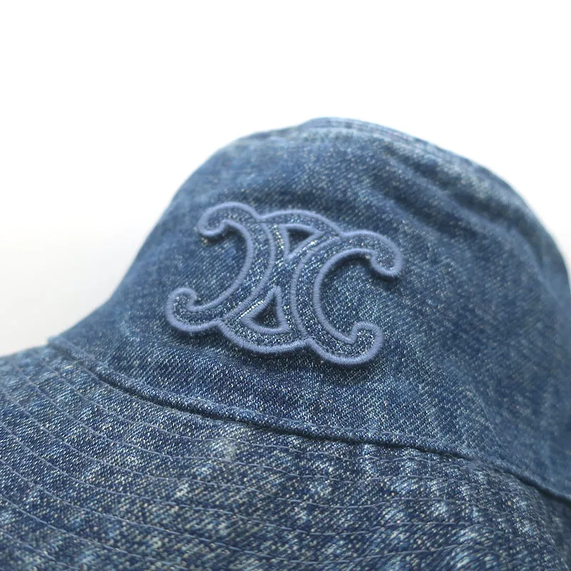 Celine Triomphe Frayed Rigid Denim Bucket Hat Dark Union Wash Size Medium NEW