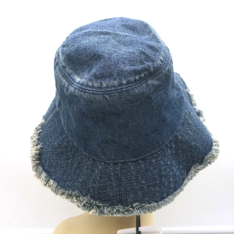 Celine Triomphe Frayed Rigid Denim Bucket Hat Dark Union Wash Size Medium NEW