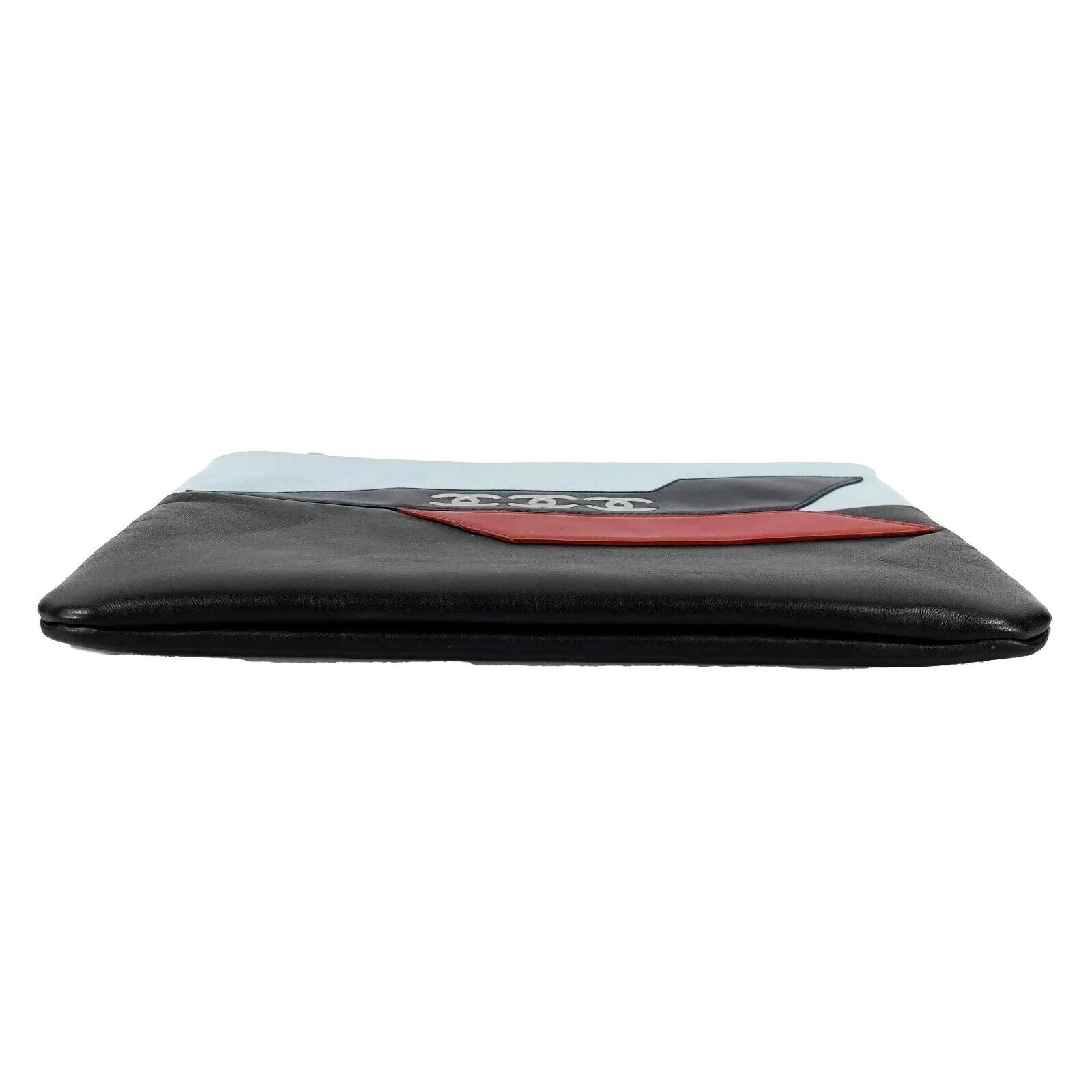 CHANEL - 16P Medium Airline Lambskin Leather Pouch /Clutch - Blue Red Black - CC