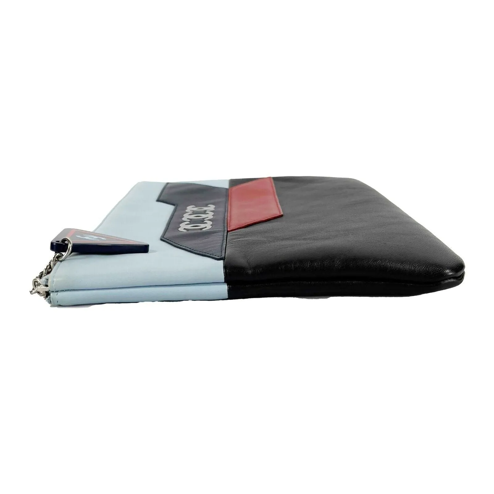 CHANEL - 16P Medium Airline Lambskin Leather Pouch /Clutch - Blue Red Black - CC