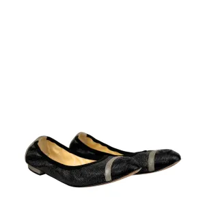 Chanel 2017 Black and Silver Interlocking CC Logo Ballet Flats - Size 37