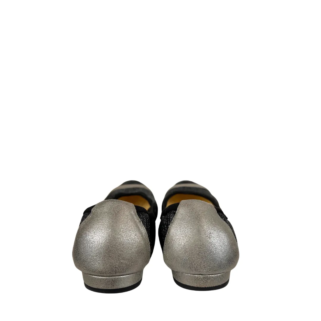 Chanel 2017 Black and Silver Interlocking CC Logo Ballet Flats - Size 37