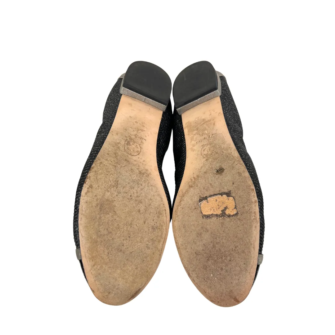 Chanel 2017 Black and Silver Interlocking CC Logo Ballet Flats - Size 37