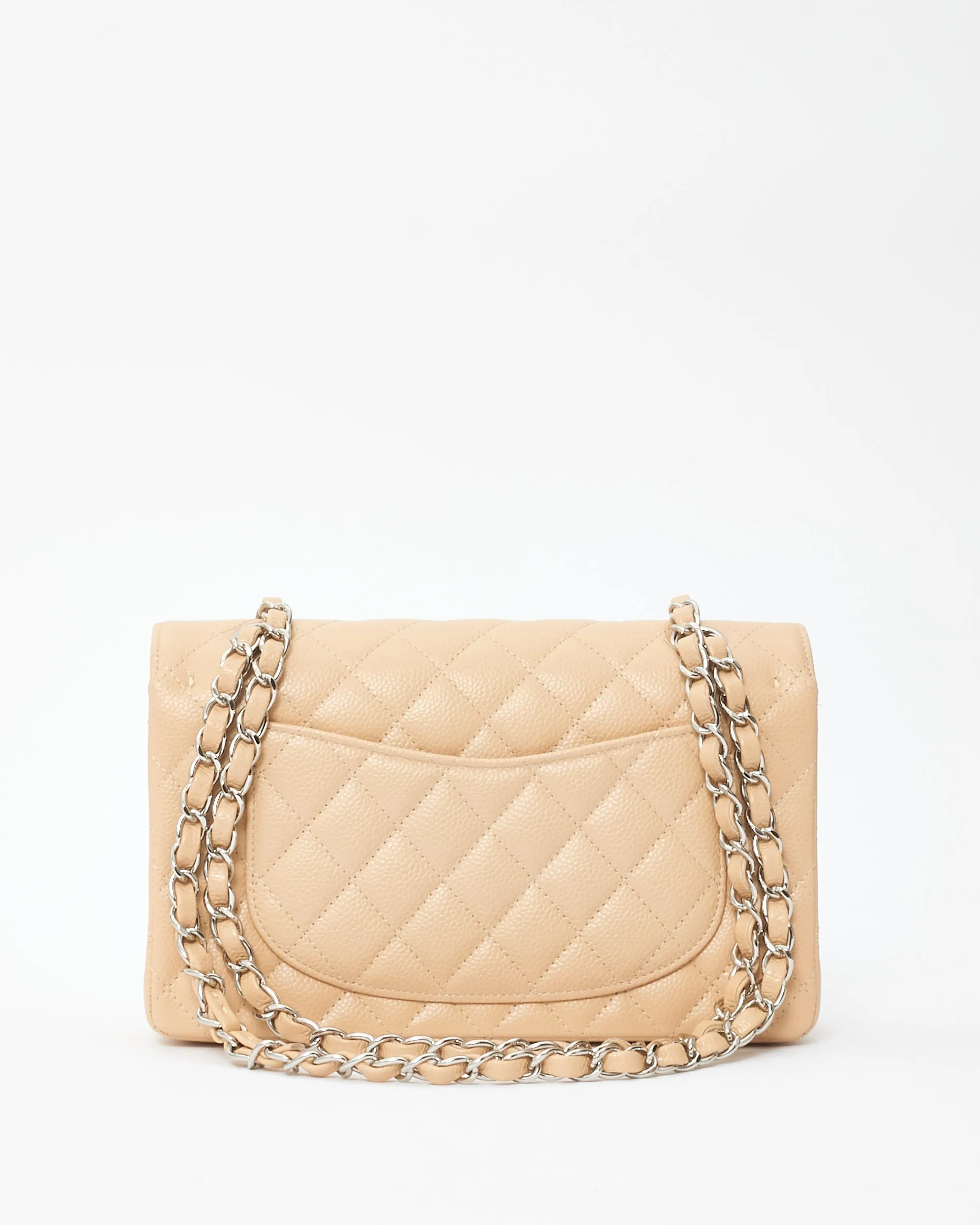 Chanel Beige Caviar Leather Small Classic Double Flap Bag SHW