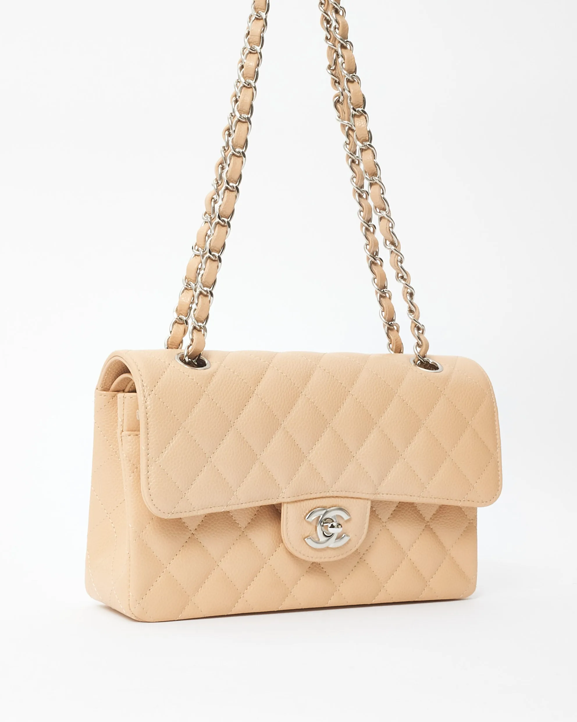 Chanel Beige Caviar Leather Small Classic Double Flap Bag SHW