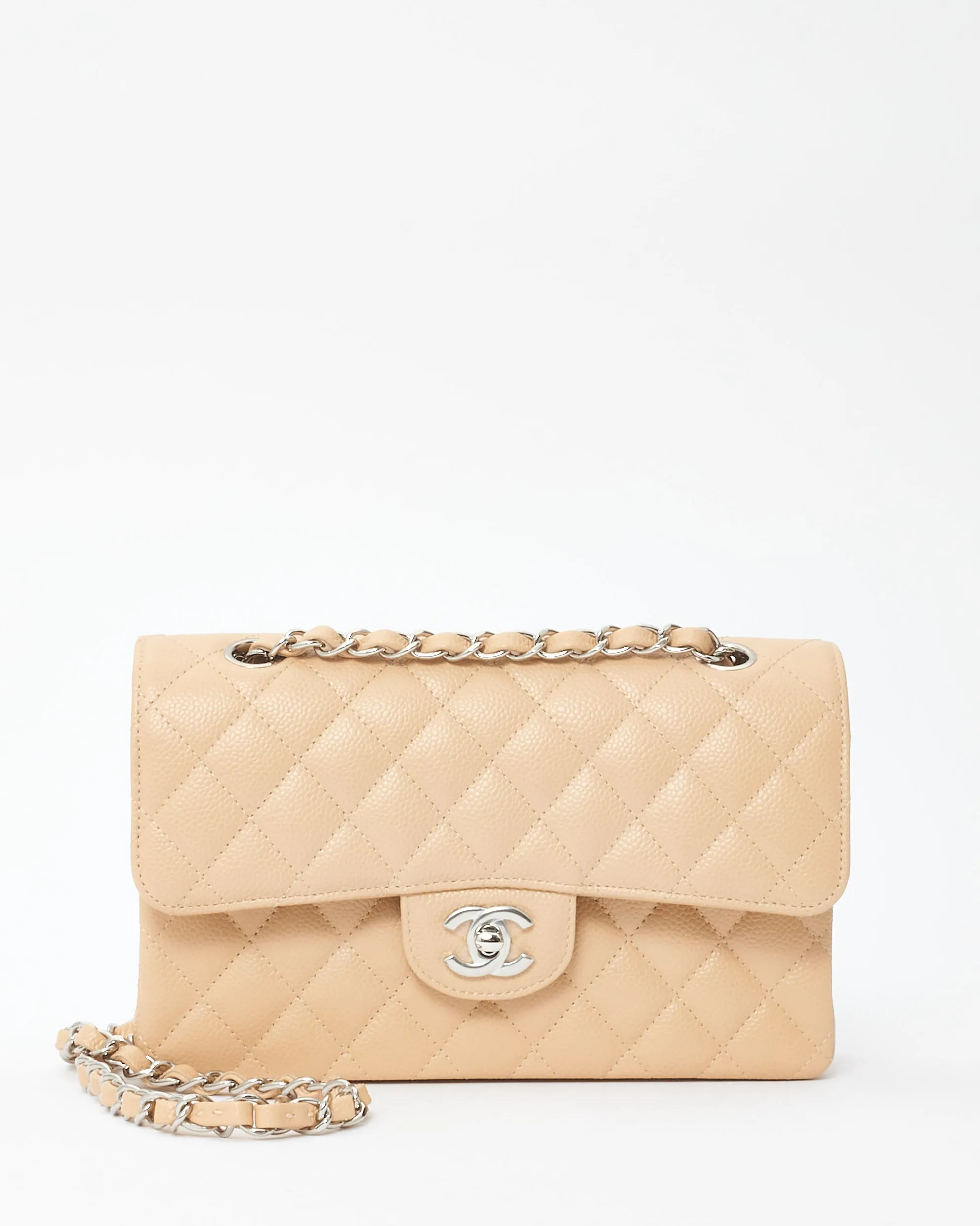 Chanel Beige Caviar Leather Small Classic Double Flap Bag SHW