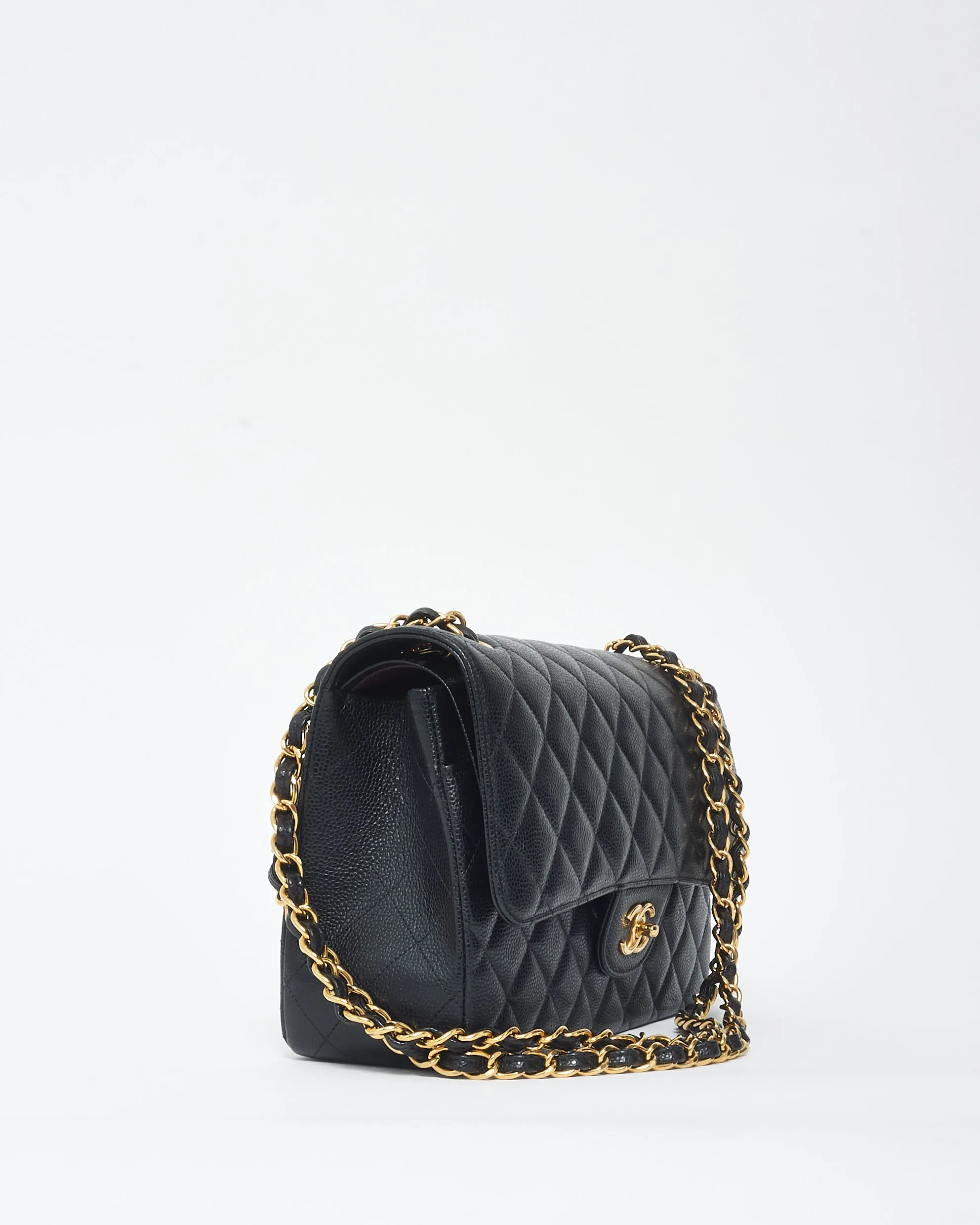 Chanel Black Caviar Leather GHW Jumbo Classic Double Flap Bag