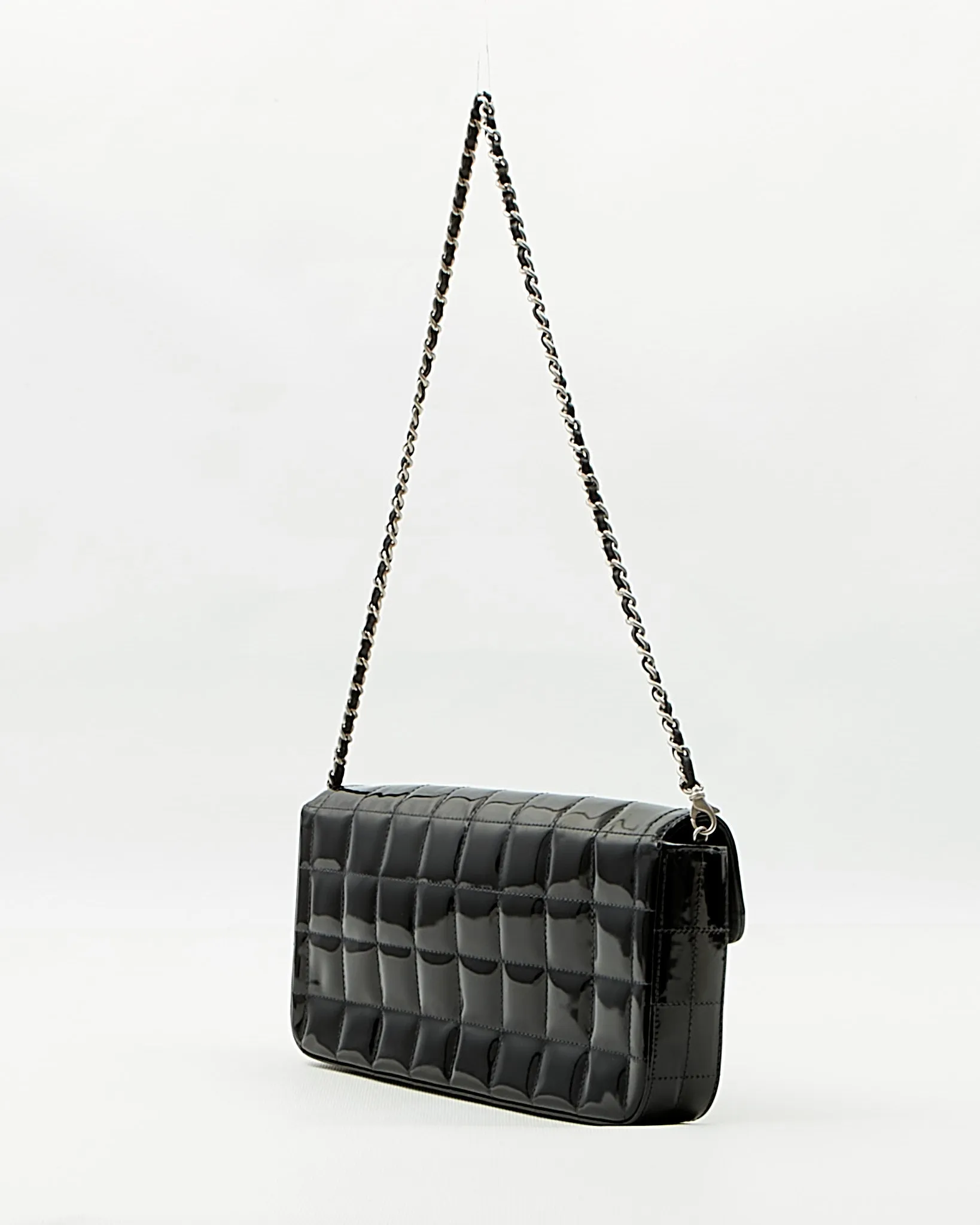 Chanel Black Patent Chocolate Bar Chain Shoulder Bag