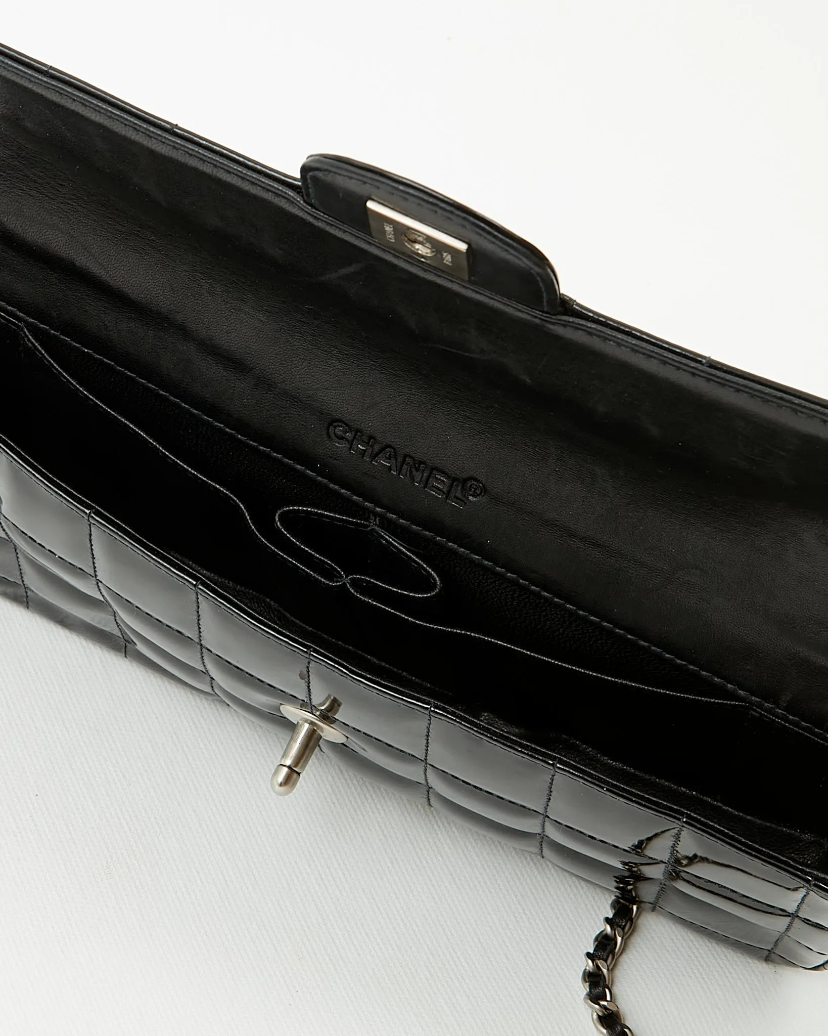 Chanel Black Patent Chocolate Bar Chain Shoulder Bag
