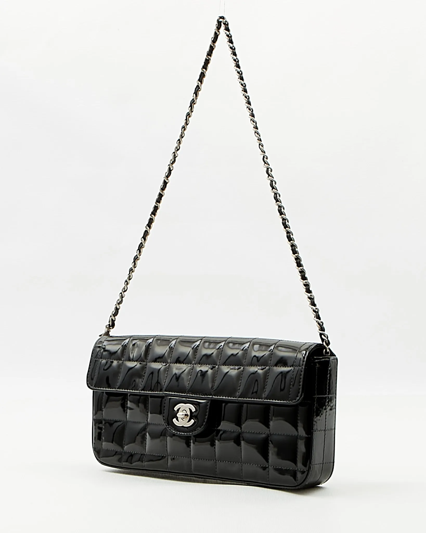 Chanel Black Patent Chocolate Bar Chain Shoulder Bag