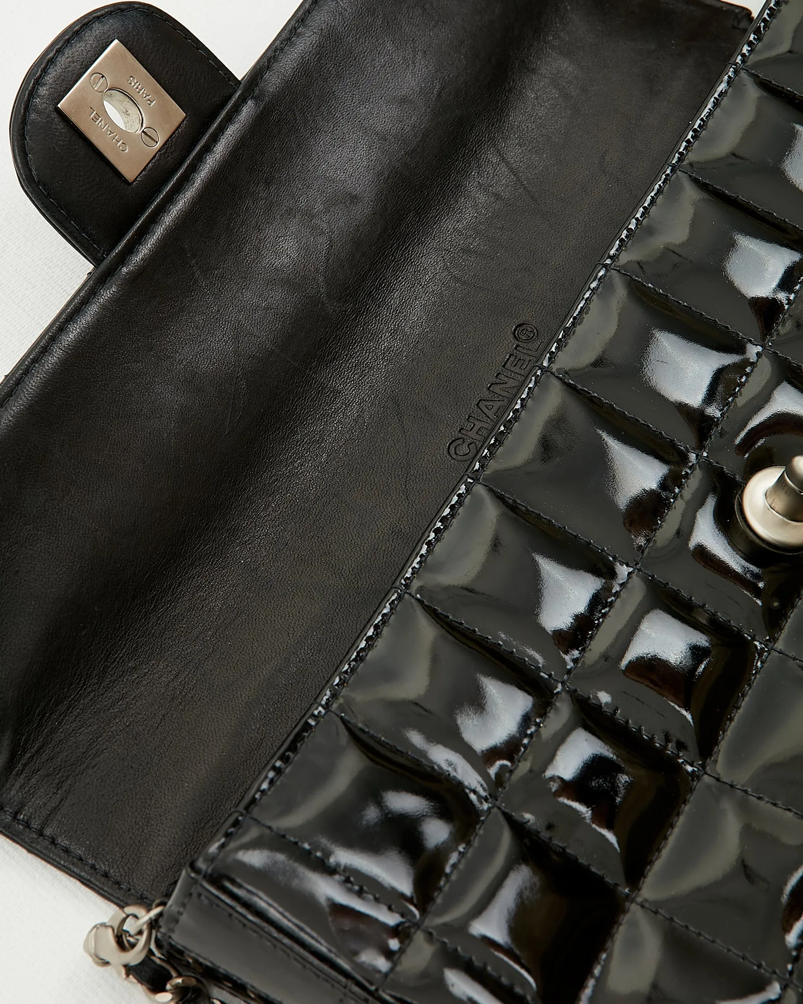 Chanel Black Patent Chocolate Bar Chain Shoulder Bag