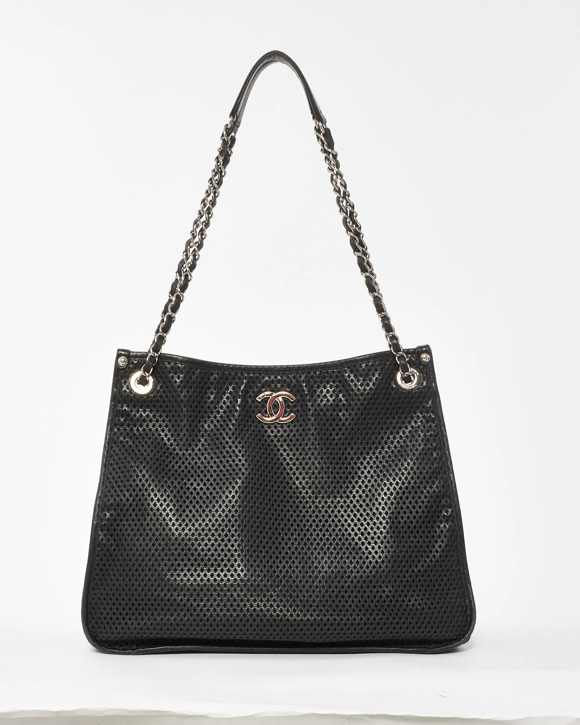 Chanel Black Perforated Leather CC Logo Tote Bag