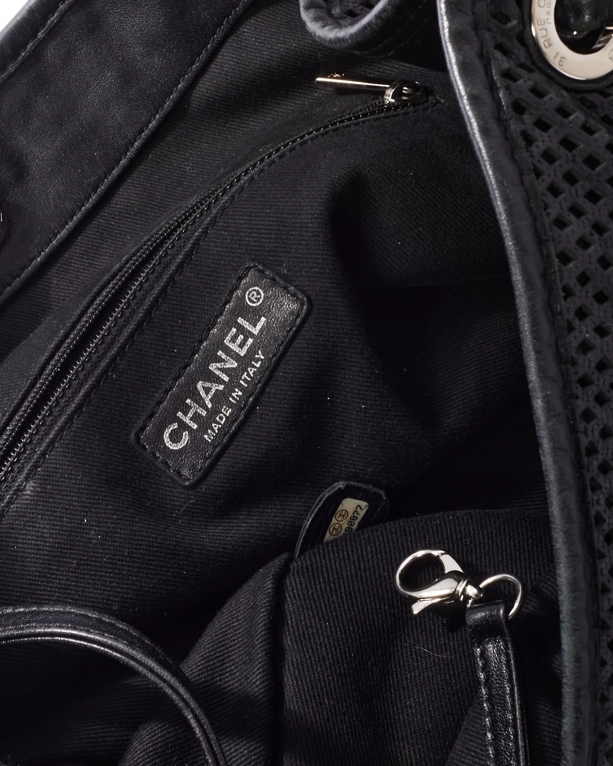 Chanel Black Perforated Leather CC Logo Tote Bag