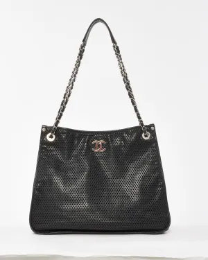 Chanel Black Perforated Leather CC Logo Tote Bag