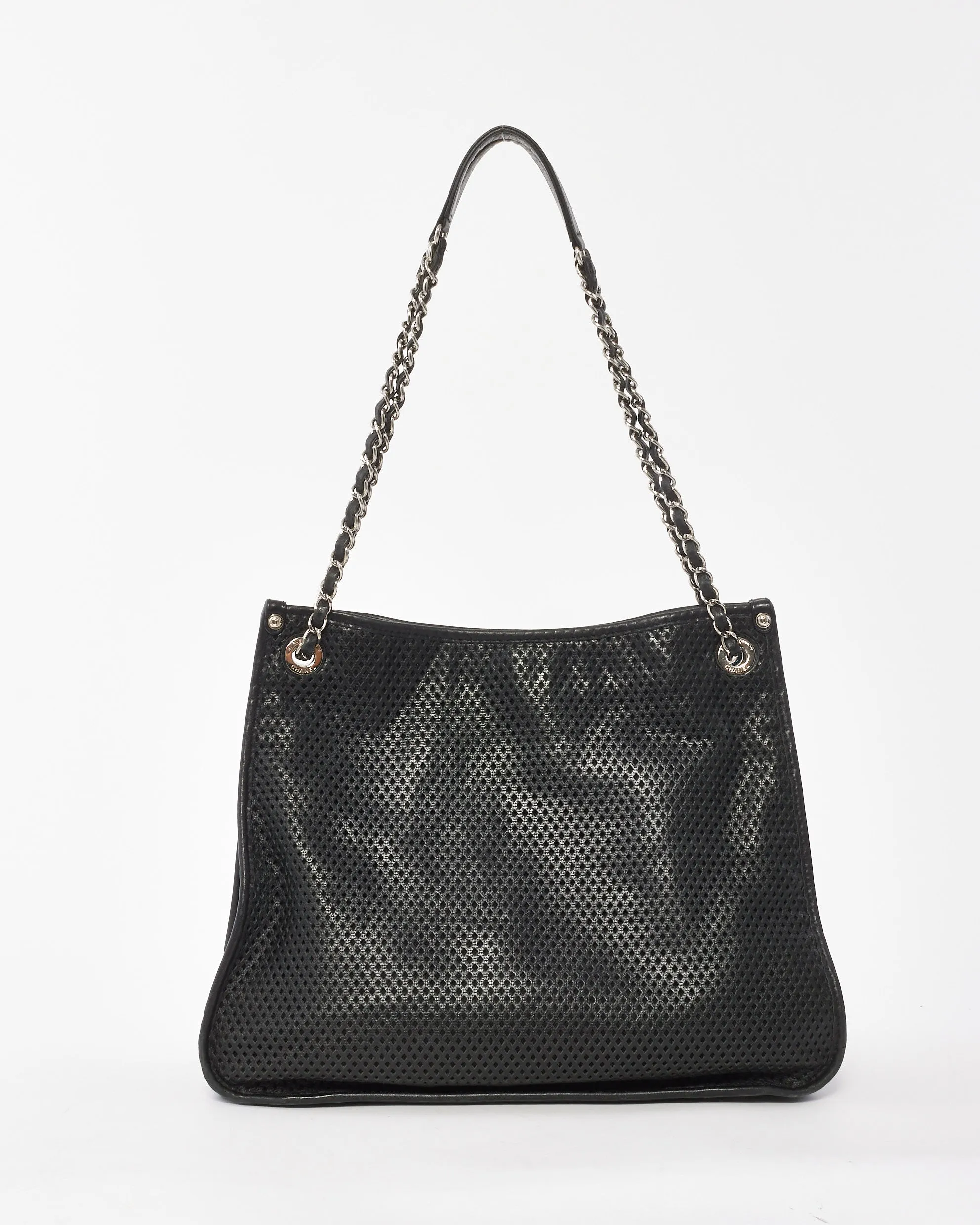 Chanel Black Perforated Leather CC Logo Tote Bag