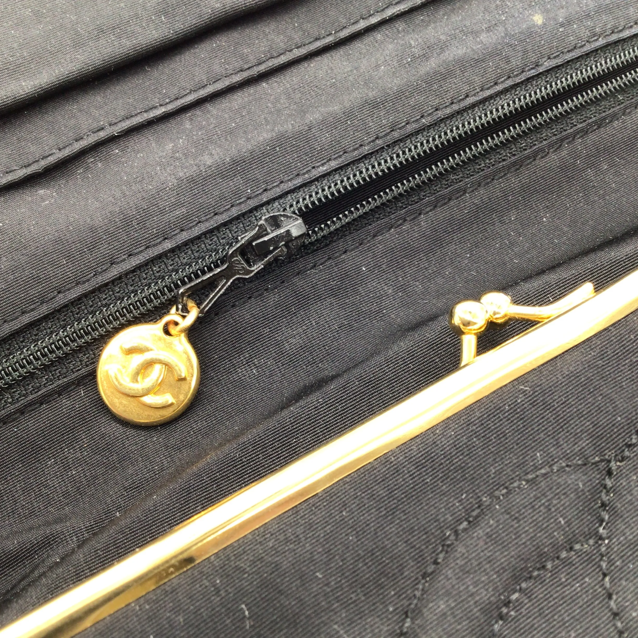 Chanel Black Vintage Early 90's Grosgrain Clutch Bag
