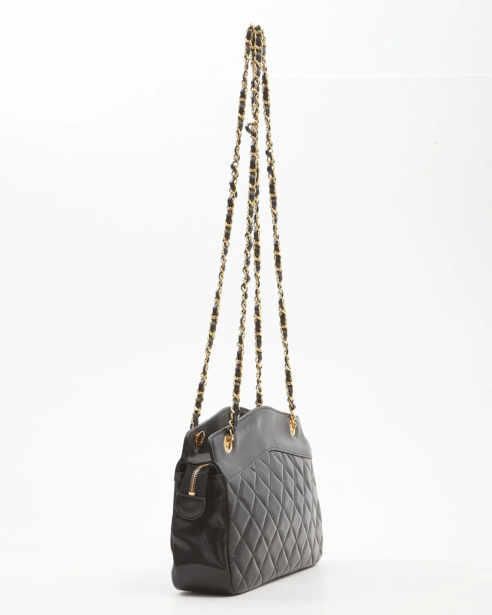 Chanel Black Vintage Lambskin 24K GHW Chain Bag