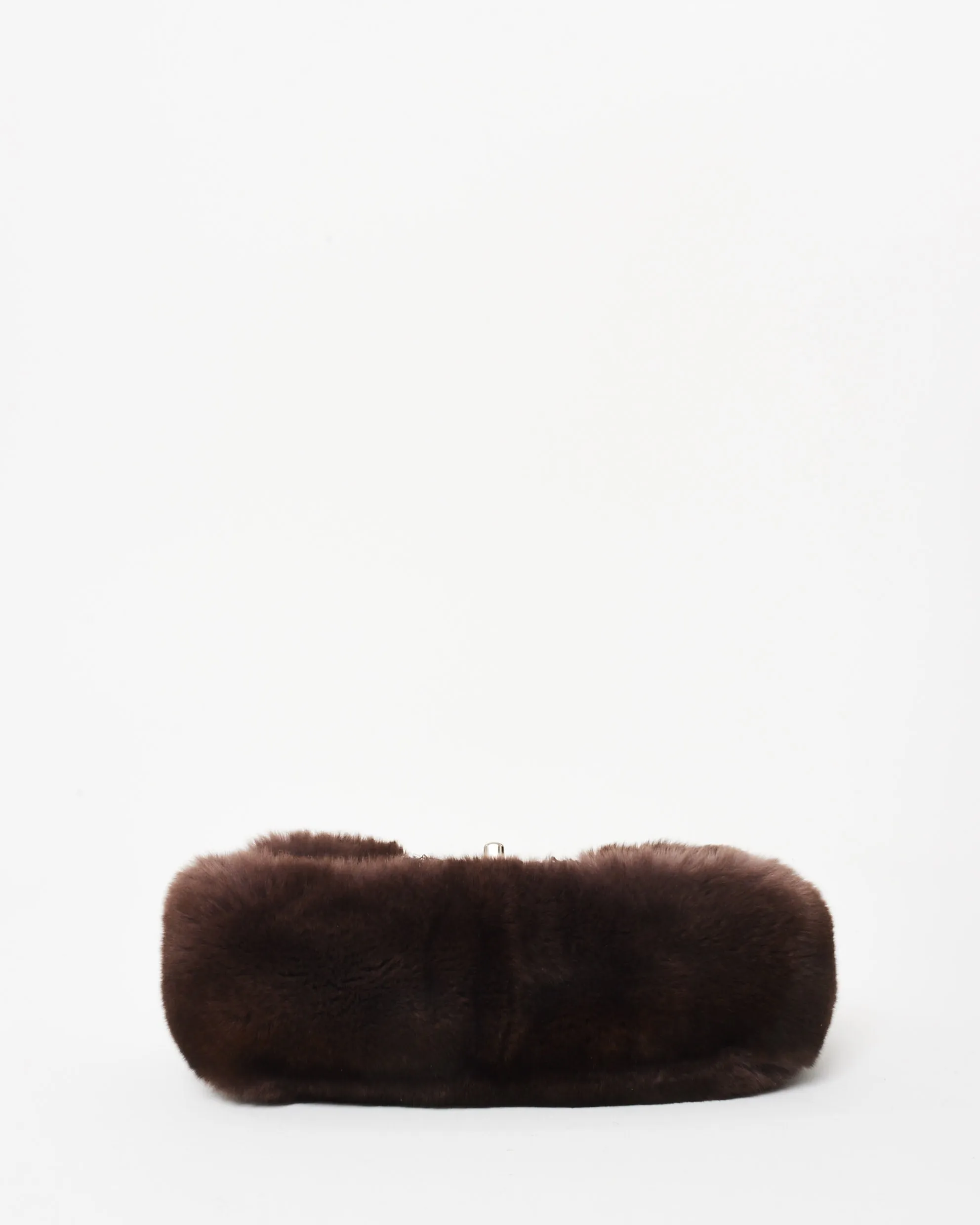 Chanel Brown Chinchilla Fur & Navy Multi Tweed Flap Bag SHW
