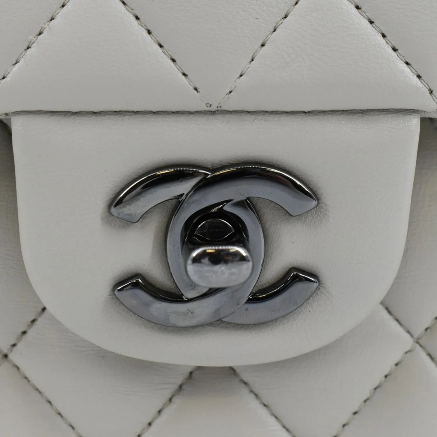 CHANEL Classic Medium Double Flap Quilted Leather Shoulder Bag Ivory