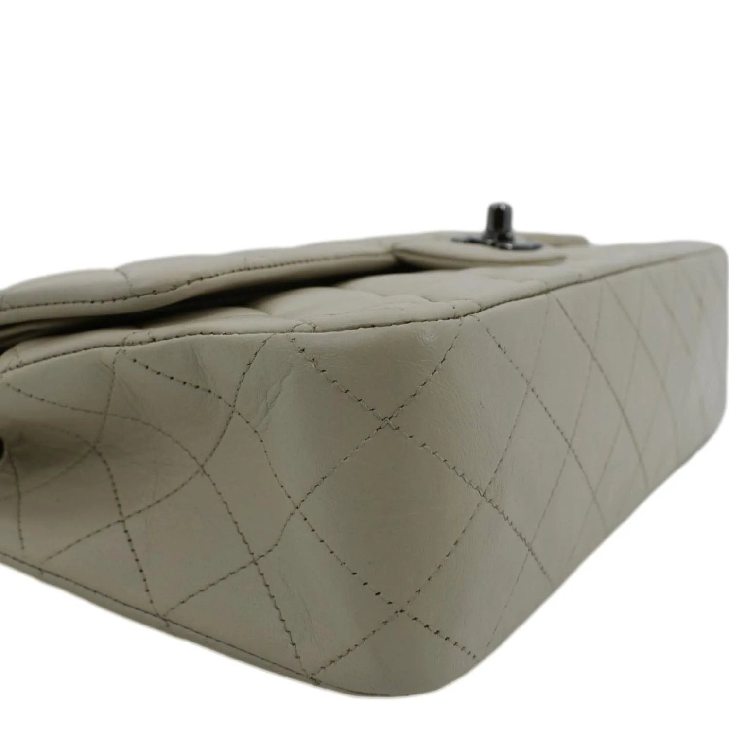 CHANEL Classic Medium Double Flap Quilted Leather Shoulder Bag Ivory